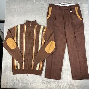 VTG Montique Med 3D Texture Knit Zip 2-Pc Sweater Retro Multi-Color Coogi Style